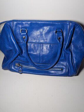 David Jones Faux Leather Handbag Bright Blue Tan Interior Silver Hardware